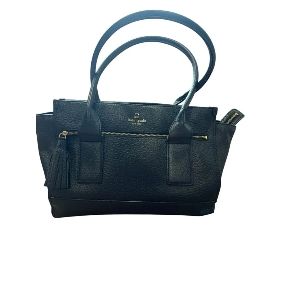 Kate Spade Southport Oden Black Pebbled Leather Satchel with Tassel